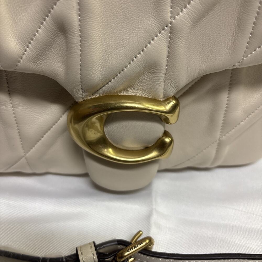 NEW Coach Times Square Tabby Shoulder Bag 20 With Quilting Brass/ Chalk $495 - Picture 4 of 11